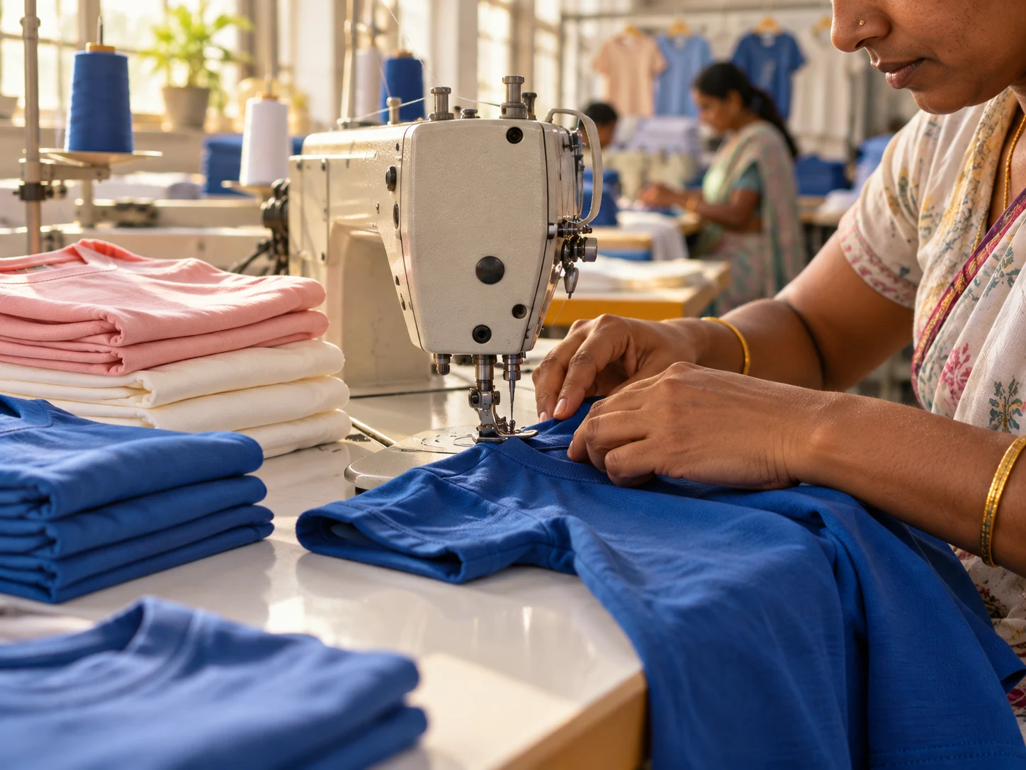 Concept image of garment finishing in a textile workshop